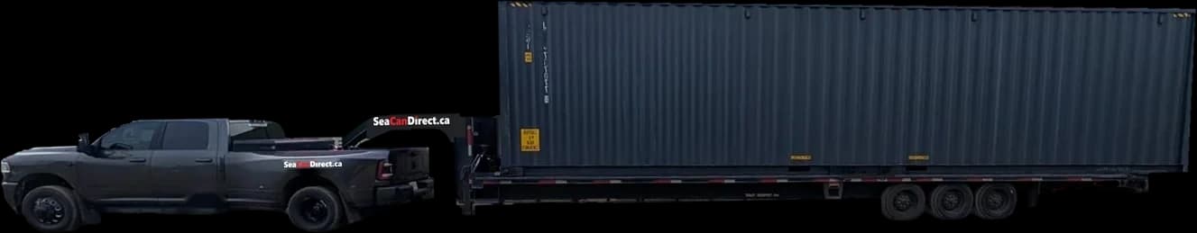 Jay's truck hauling a shipping container