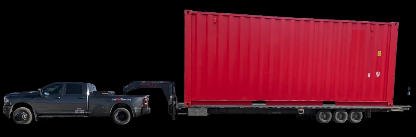 Jay's truck hauling a shipping container